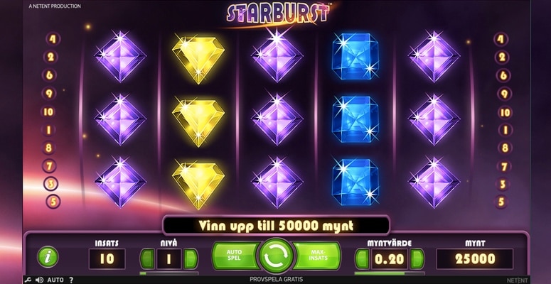 Spela Starburst med freespins och vinn bonus re-spin