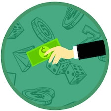 En tecknad hand sträcker fram en dollarsedel. Bilden ska illustrera att någon lämnar dricks till en dealer på ett casino.