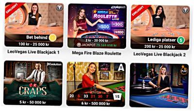 Skärmbild med exempel på livespel hos LeoVegas