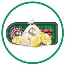 Säck med pengar i roulette bonus framför ett roulette bord