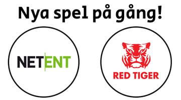 Loggor för NetEnt och Red Tiger samt texten "Nya spel på gång"