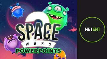 Lobbybild för Space War 2 powerpoints + loggan för NetEnt