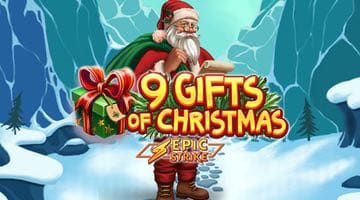 Bild på tomte i 9 Gifts och Christmas plus spelets logga.