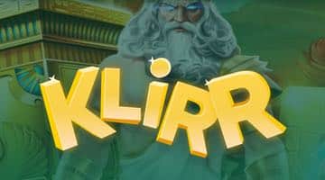 Klirr casinos logga med olika slots i bakgrunden.