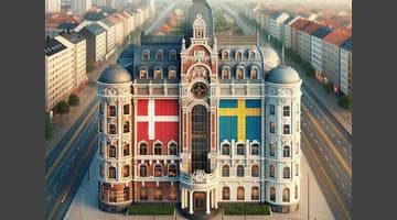 Bild på en casinobyggnad där halva byggnaden är dansk och halva är svensk.