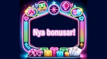 Casinoinspirerad neonskylt med texten "Nya bonusar!"