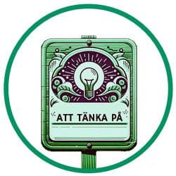 En träskylt med en gödlampa och texten "Att tänka på"