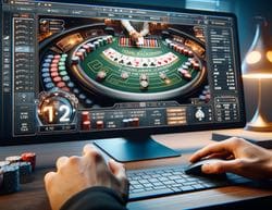 Någon spelar blackjack online på datorn