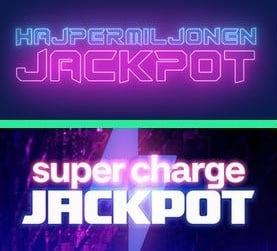 Loggor för Hajpers jackpottar Hajpermiljonen och Super Charge