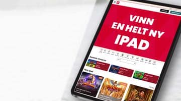 Bild på en iPad där det står "Vinn en helt ny iPad" på skärmen.