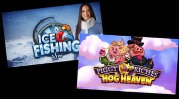 Bild som visar omslagen till spelen Ice Fishing och Piggy Riches Hogheaven