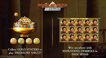 Introbild i spelet Book of Dead GO Collect med information om två av bonusfunktionerna i spelet.