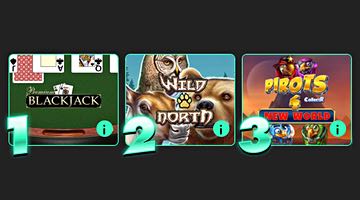 Bild som visar de tre populäraste spelen bland svenska spelare hos bet365. Nummer 1 är Premium Blackjack, nummer 2 är Wild North och nummer 3 är Pirots 4.